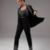 Customize Black Sequins Women Pants Suits Slim Fit Girls Blazer Set 3 Pieces Custom Made Jacket For Lady Party Prom Wedding Wear