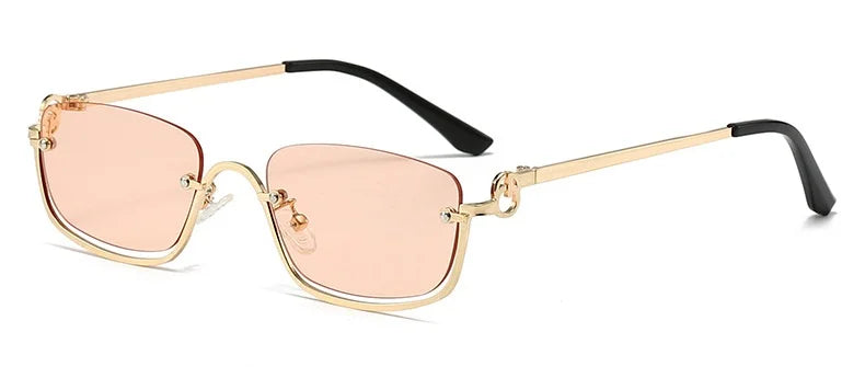 Halbrahmen Eckige Sonnenbrille für Damen Luxusmarke Kleine Metall Retro Rechteckige Schwarze Sonnenbrille Damen Mode Brille