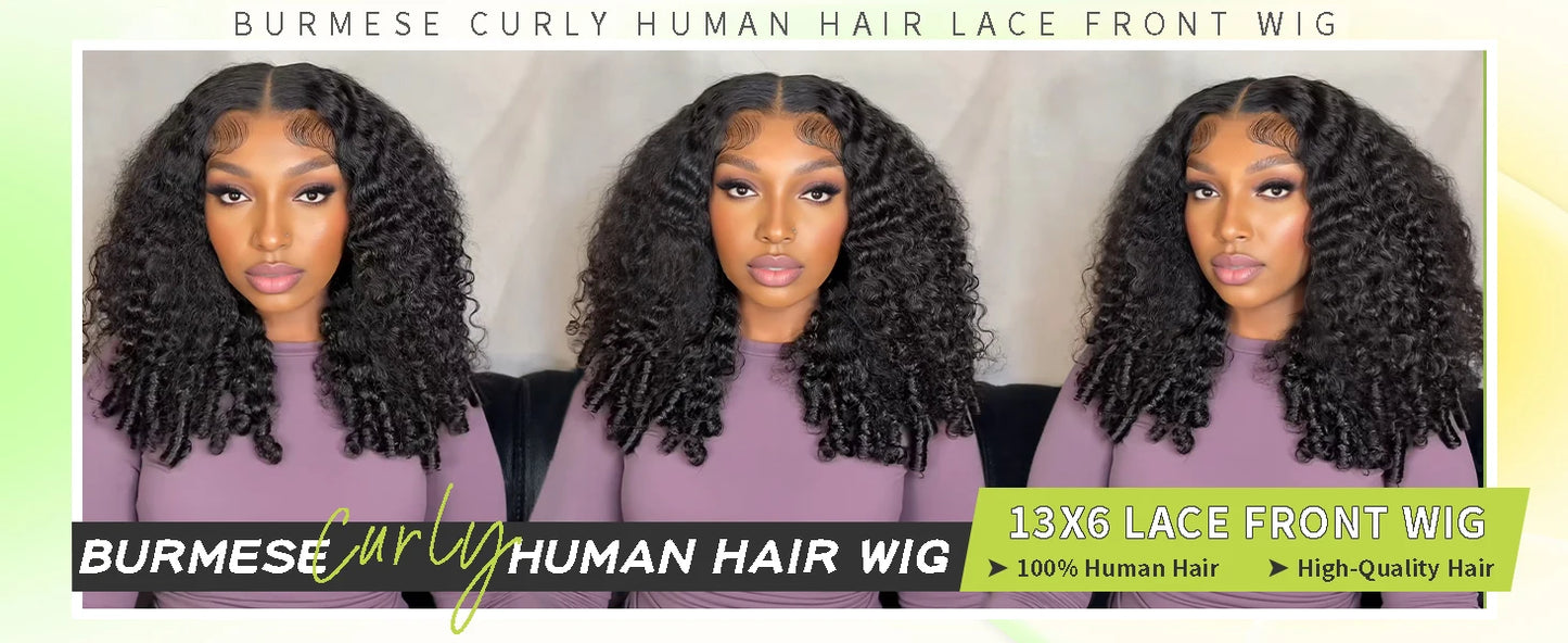 300% Density Burmese Curly 13x4 13x6 HD Lace Frontal Wigs Human Hair Deep Wave Glueless Wigs No Glue Curly Hair Wigs For Women