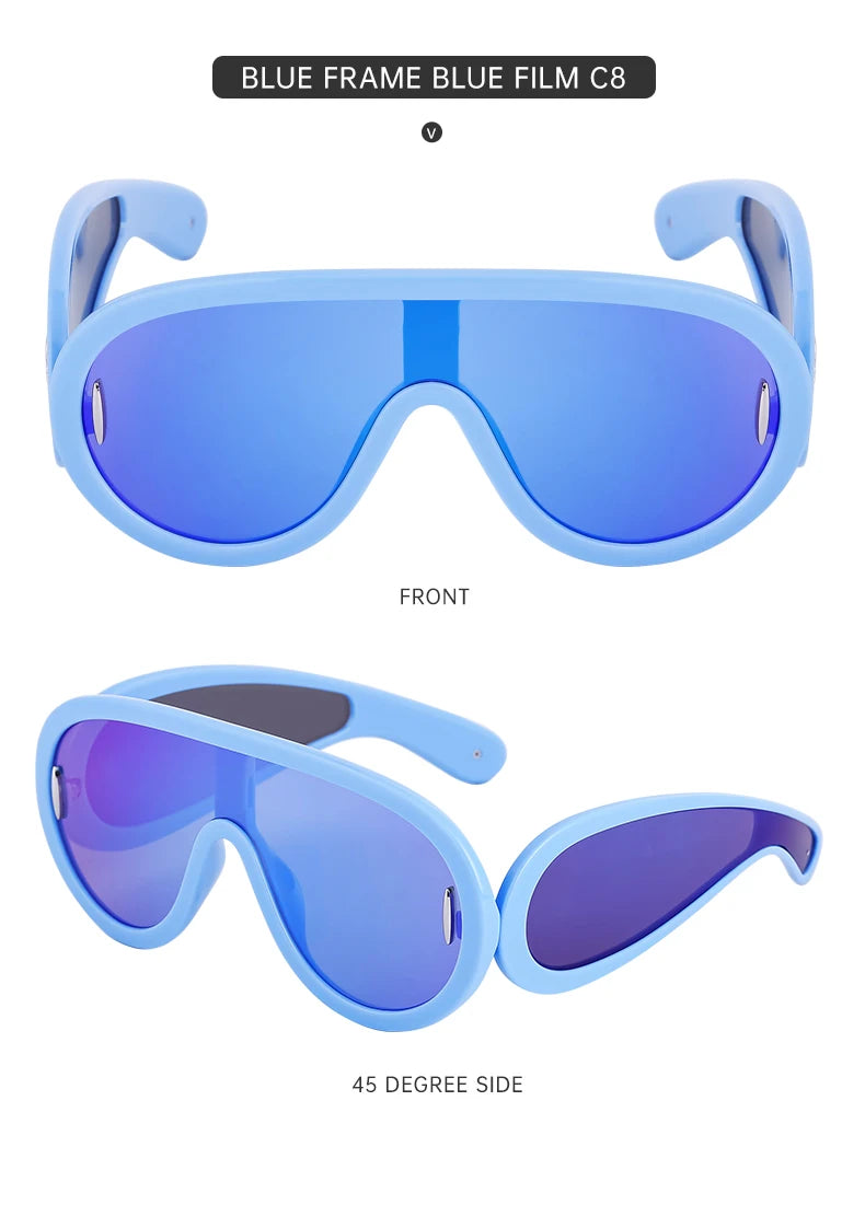 Oversized Wellen-Masken-Sonnenbrille Einteilige Damen-Sport-Y2K-Punk-Sonnenbrille für Damen 2024 Luxusmarke Steampunk-Brillen-Goggle