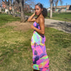 Spring/Summer Women's Colorful Tie Dye Print Off Shoulder Wrapped Chest Dress