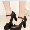 High Heels Platform Pumps Mujer 2022 Spring New Fashion Buckle Solid Black Shoes Woman PU Leather Waterproof Shoes Femme
