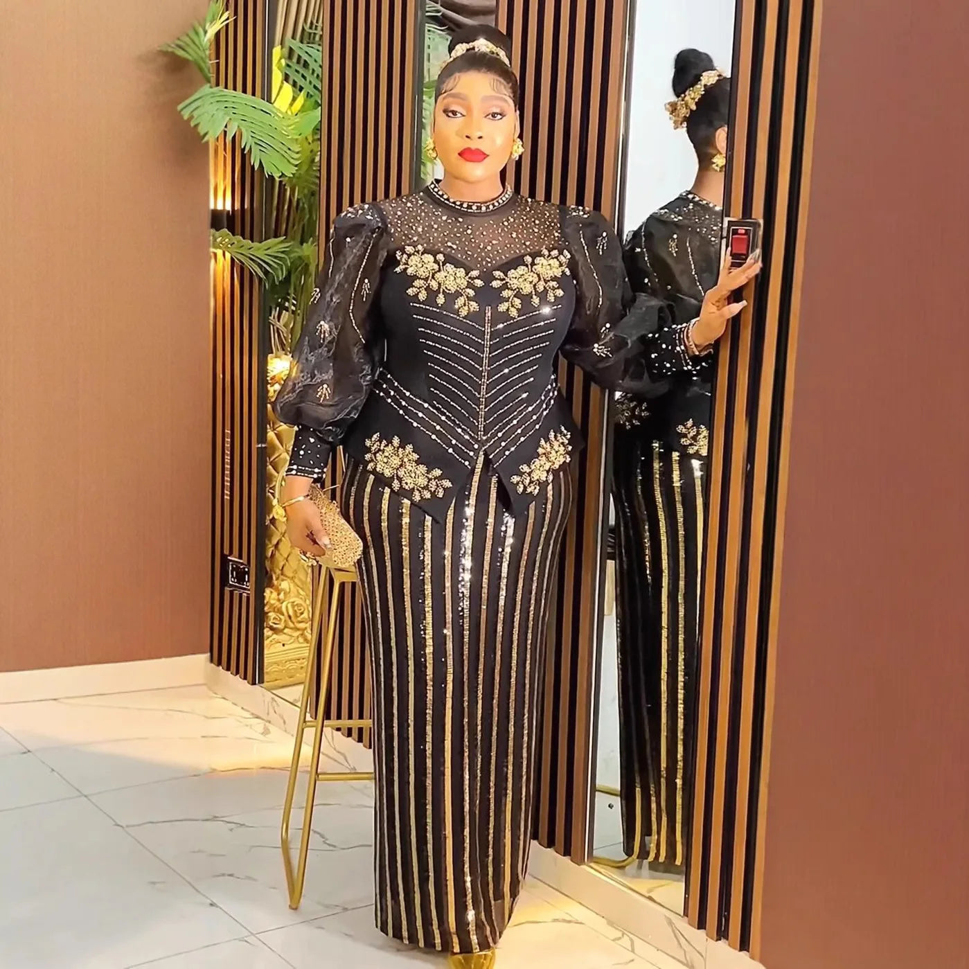 African Dresses for Women 2025 New Fashion Plus Size Sequin Evening Party Long Dress Dashiki Ankara Outfits Robe African Clothes