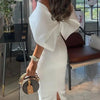Elegant White Dress Women Summer Off Shoulder Cape Design Splicing Skinny Dress Party Vestidos Woman Evening Party Dresses White
