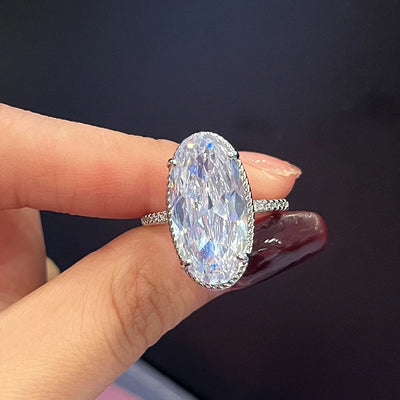 Huitan Luxury Big Oval Cubic Zirconia Crystal Rings Women Wedding Accessories High-quality Silver Color Engagement Bands Jewelry