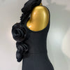 Mode Schwarz 3D Blumen Bodycon Langes Bandage Kleid Celebrity Elegantes Party Geburtstagskleid Damen Ärmellose Sexy Vestidos