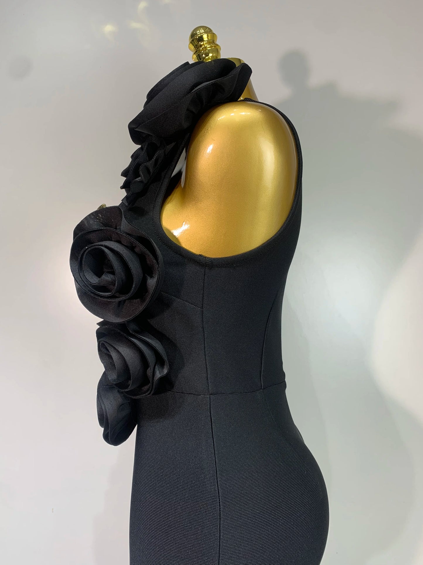 Mode Schwarz 3D Blumen Bodycon Langes Bandage Kleid Celebrity Elegantes Party Geburtstagskleid Damen Ärmellose Sexy Vestidos