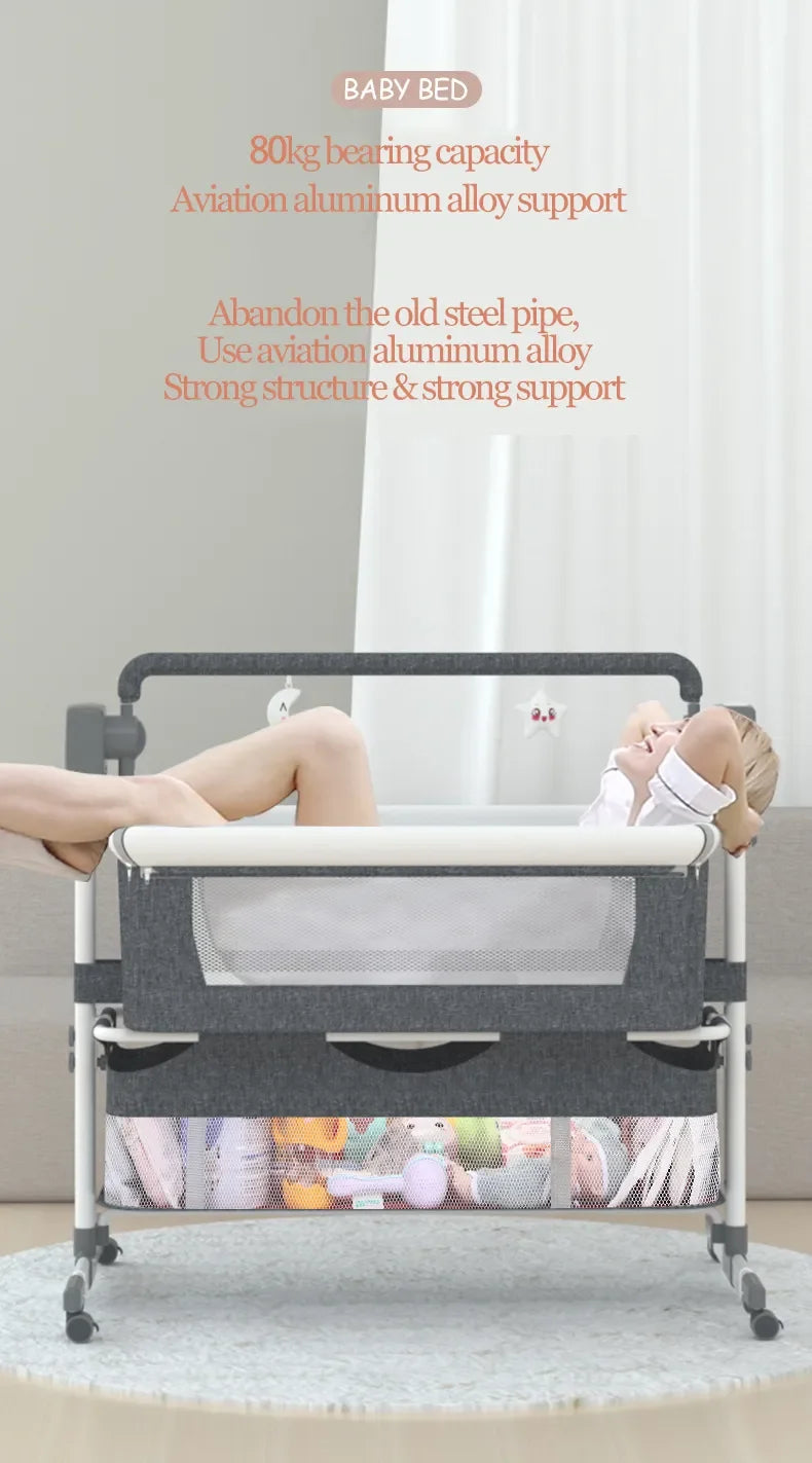 Babybett Babywiege Neugeborenen Beistellbett Tragbares Reisebett mit Moskitonetz Schlafwiege Baby Schaukelbett