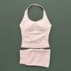 2 Pieces Sports Set Women Backless Halter Tops High Waist Seamless Hight Stretch Shorts Gym Suit Sportswear Workout Sets