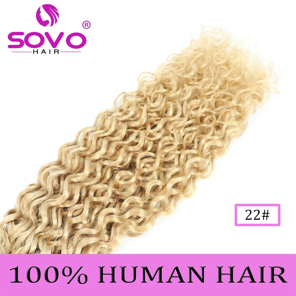 SOVO Honey Blonde Water Wave Human Hair Extensions 100 G Highlight P6/613 Natural Wet and Wavy Peruvian Curly Hair Weave Bundles