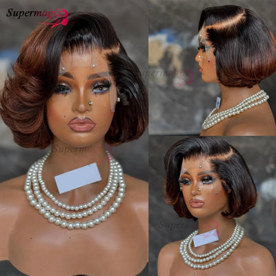Ombre Chotolate brown Straight Bob 13x4 Lace Closure Human hair Wigs 100% Vietnamese Hair Wear and Go Glueless Layered Cut Wig