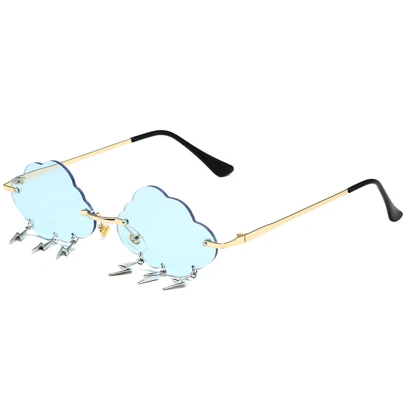 Fashion Rimless Cloud Shaped Sunglasses with Lightning Pendant Y2K Women's Luxury Sun Glasses Shades UV400 Brand Designer SG28