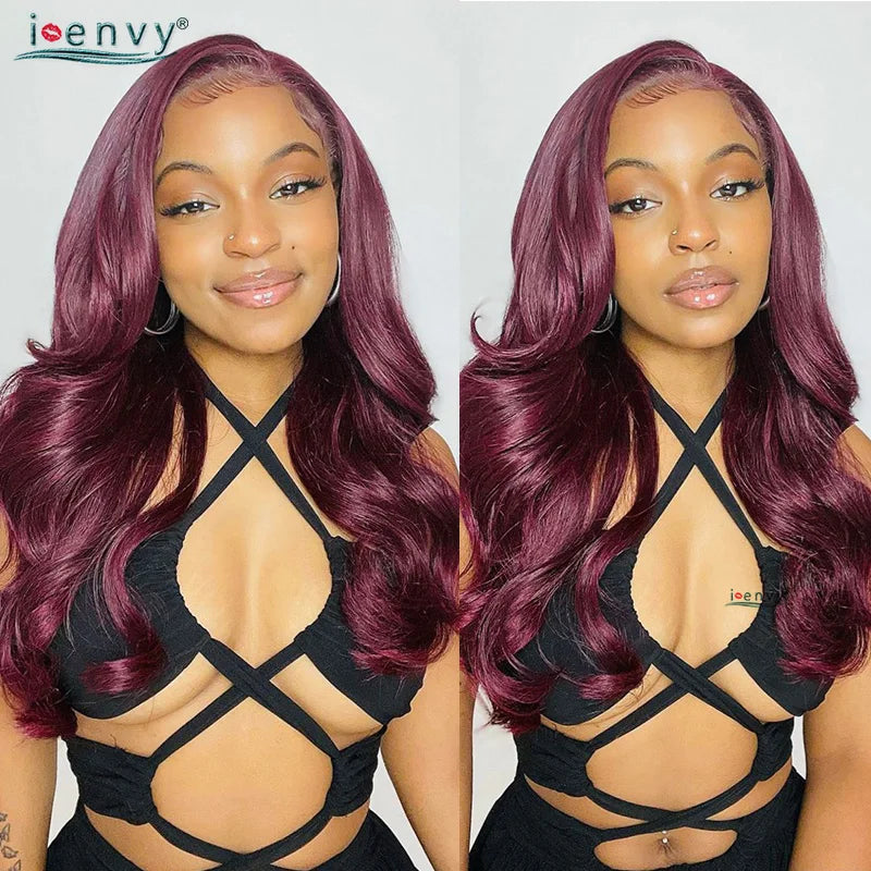 13X4 HD Transparente Lace Front Perücken Burgunderrote Echthaarperücken Vorgezupft 30 Zoll Body Wave Lace Front Perücken für Frauen Gelockt