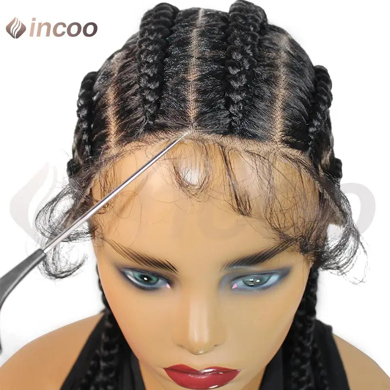 Wear and Go Glueless Wig Synthetic Full Lace Cornrow Braided Wigs Jumbo Box Braids Wig For Black Women Faux Locs Braiding Wigs