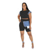 CM.YAYA Fashion Denim Patchwork Women's Set Sleeveless T-shirt and Shorts 2025 Active Street Two 2 Piece Sets Outfits Tracksuit