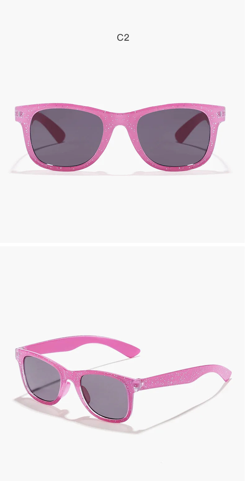 2024 Neue trendige coole bunte glänzende quadratische Sonnenbrille für Kinder Mädchen Trendige modische süße Sonnenbrille Kinderbrille