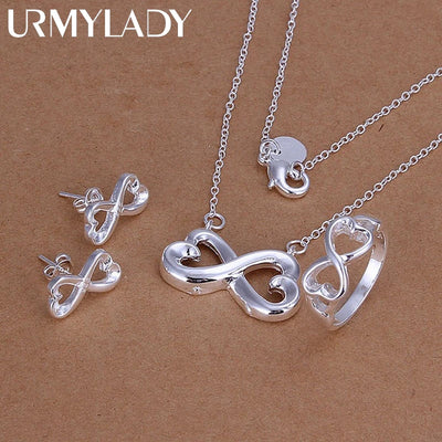 925 Sterlingsilber Damen Valentinstag Geschenk Kreativer Ring Halskette Ohrstecker Modeschmuck Set Hochzeit Party Schön
