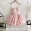 TLIT Fairy Baby Pink Printing Flowers Short Evening Dresses Spaghetti Strap Sweetheart Cocktail Dresses Customized Draped Gowns