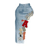 Letter Embroidery Asymmetrical Denim Skirts Women Fashion Vintage Button Fly High Waist Stretch Jeans Calf-length Skirt Bottoms