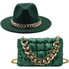 Set Straw Hat and Bag Set Gold Chain Bag Hat Set Ladies Leather Bag Tote Church Fedora Party Jazz Straw Hat