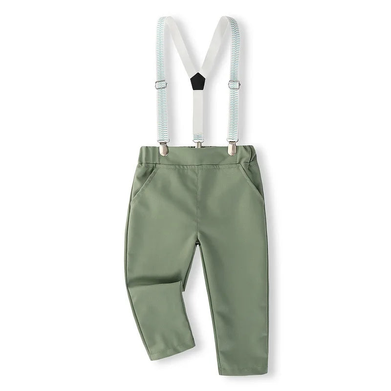5Piece Spring Boy Clothes Korean Fashion Plaid Long Sleeve Bodysuit+Pants+Tie+Hat+Straps Baby Luxury Clothing Newborn Set BC1683