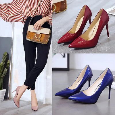 HOT Übergröße 34-44 HOT Damenschuhe spitze Pumps Lackleder Kleid High Heels Bootsschuhe Hochzeitsschuhe Zapatos Mujerd76