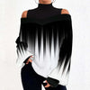 2024Damen Langarm Rollkragenpullover Damen Sexy schulterfrei ausgehöhlte lockere bedruckte T-Shirts 2024 Herbst Mode T-Shirt Top