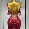 Women Sexy Sparkly Rhinestones Sequins Off The Shoulder Mesh Mini Dress Birthday Party Nightclub Dancer Stage PhotoShoot Costume