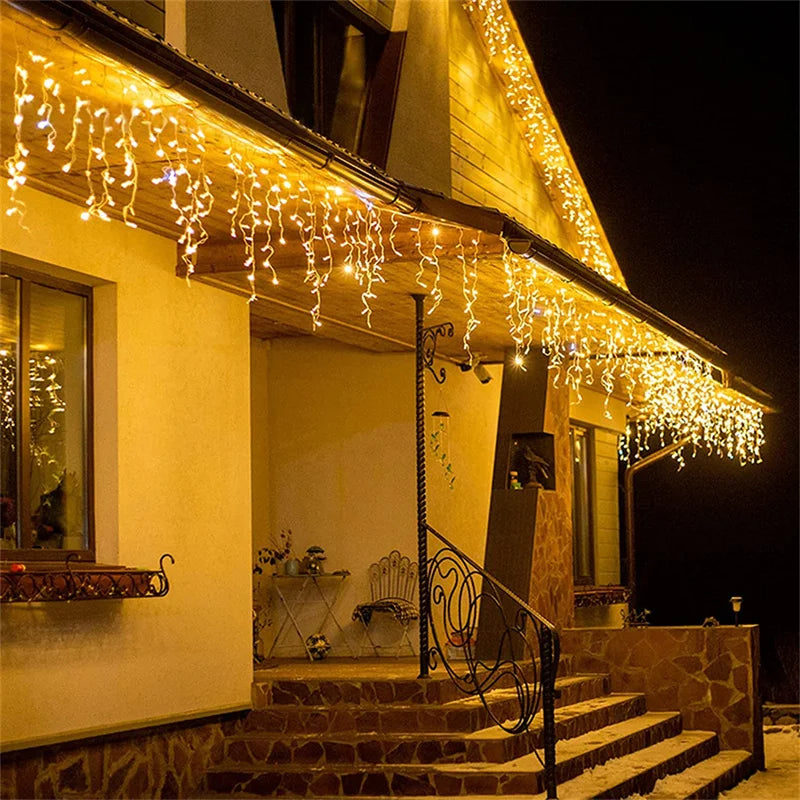 Weihnachtslichterketten Wasserfall Außendekoration 5M Abhänge 0,4-0,6m Led Lichtervorhang Lichterketten Partygarten Traufendekoration