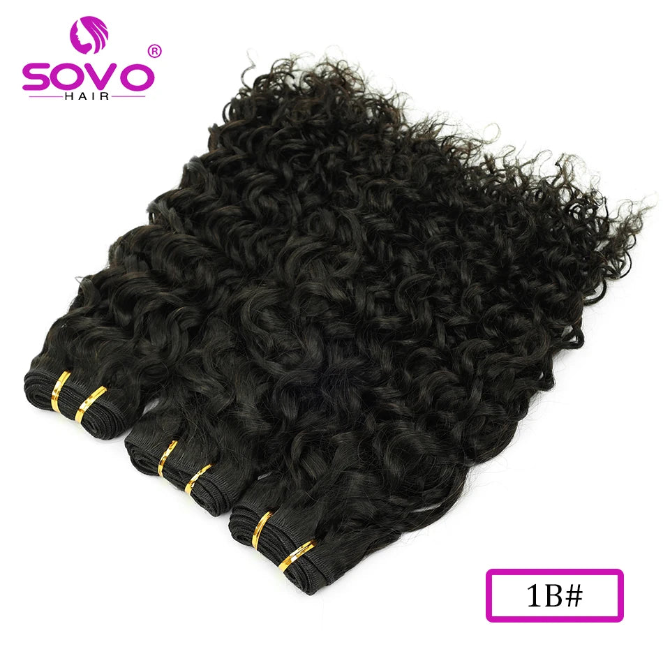 SOVO Honey Blonde Water Wave Human Hair Extensions 100 G Highlight P6/613 Natural Wet and Wavy Peruvian Curly Hair Weave Bundles