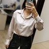 Elegant Satin Loose Women Shirt Spring Turn-down Collar Ladies Blouse Autumn Vintage Casual Button Silk Tops