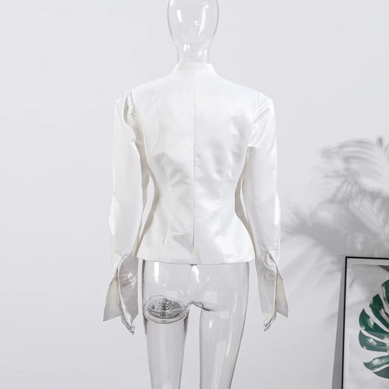 Urban White Women Blazer Coats Elegant Single Breasted V-neck Long Sleeve Female Jacket 2025 Autumn Office Lady Outwears