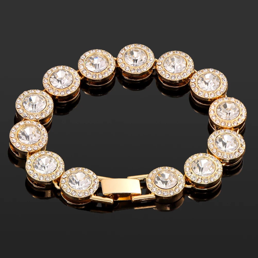Iced Out Pink Cuban Armband für Frauen Hip Hop Gold Silber Farbe Kristall Herz Kreis Quadrat Armband 4Pcs Set Schmuck Geschenk