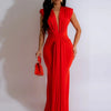 Elegant Ruched Bodycon Maxi Dresses for Women Birthday Night Party Evening Prom Deep V-neck Sheath Celebrity Formal Long Dress