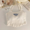 Women Embroid Letter Tank Tops With Bra Pad Casual Camis Y2K Crop Tops For Women Shoulder Belt Iron Ring Tank Tops
