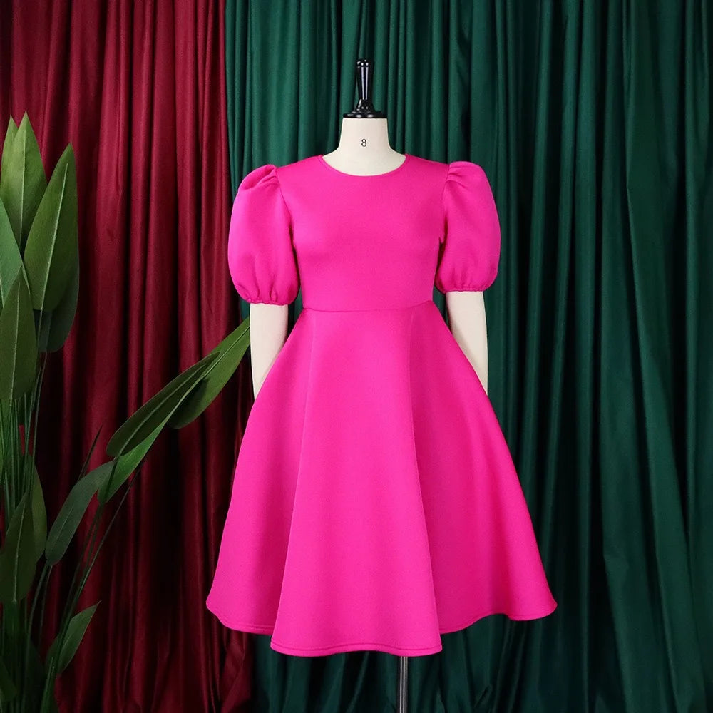 Elegant Party Dress for Woman 2024 Modern O Neck Short Sleeve High Waisted A Line Mid Calf Luxury Birthday Dinner Vestidos Mujer