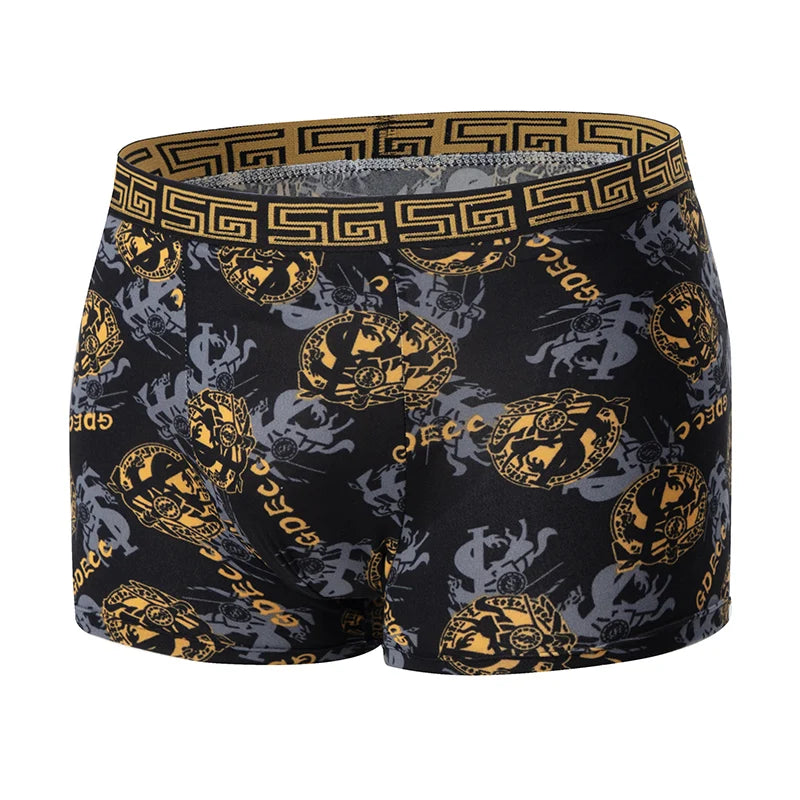 5/10er Pack Herren Boxer-Unterhosen, Schwarz Gold Bedruckt, Bequem und Vielseitig, Übergröße, Sexy, für junge Männer, Freizeit, Sport, Strandsh
