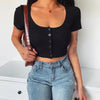 90er Jahre Vintage Y2k Cropped Top Damen Koreanische Mode Kpop T-Shirt Damen Knöpfe Eng Sexy Weißes Strick-T-Shirt Japanische Kleidung