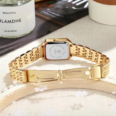 2025 Heißer Marken Edelstahlarmband Uhr Frauen Luxus Geschenk Quarz Armbanduhr Studenten Mode Einfache Quadratische Quarzuhren