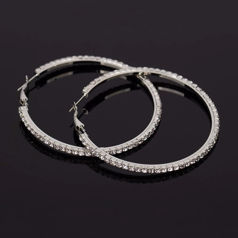 30-80mm Große Creolen für Damen Mädchen Kreis Kristall Strass Ohrringe Schwarz Gold Silber Farbe Runde Ohrringe Party Geschenk