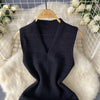 SINGREINY Bodycon Basic Knitting Dress Women Sleeveless V Neck Tank Ladies Elastic Waist Temperament Solid Streetwear Dress