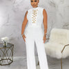 Znaiml Office Lady Jumpsuit High Waist Elegant Black One Pieces Chain Short Sleeve Straight Wide Leg Romper Birthday Overalls