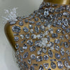 High Quality Sparkling Rhinestone Sexy See Through Blackless Top Skirt Two Pieces Set Woman Luxury Birthday Evening Party Gowns