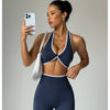ZHEJIN 2 Piece Yoga Set Women Contrast Trim Halter Sports Bra High Waist Seamless Leggings Gym Workout Set Fitness Activewear Su