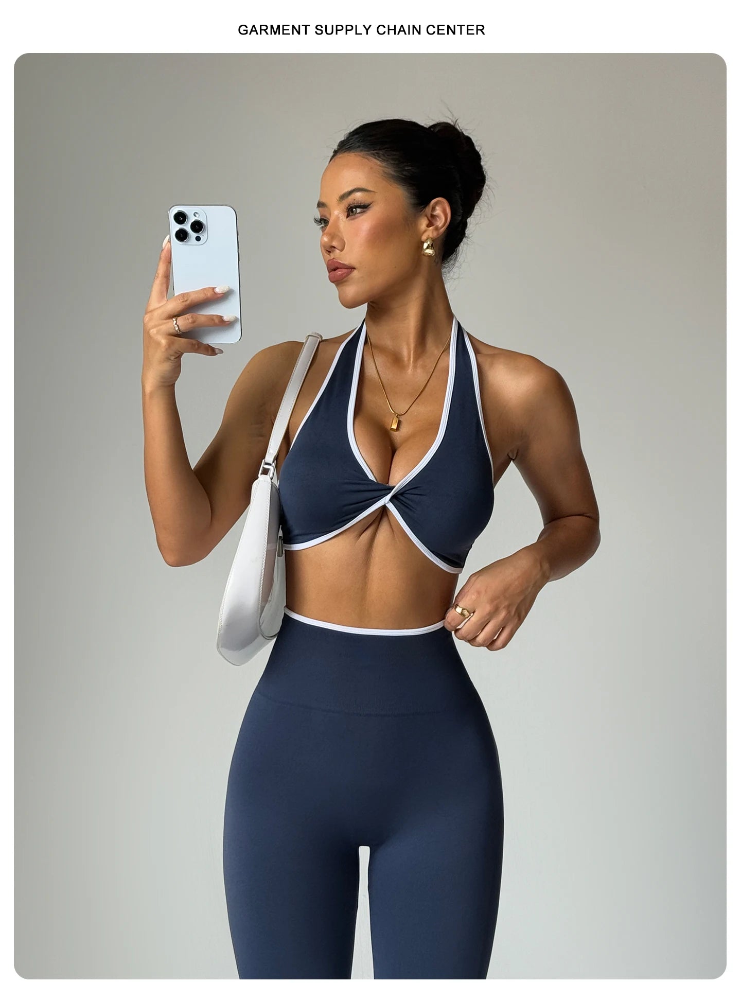 ZHEJIN 2 Piece Yoga Set Women Contrast Trim Halter Sports Bra High Waist Seamless Leggings Gym Workout Set Fitness Activewear Su