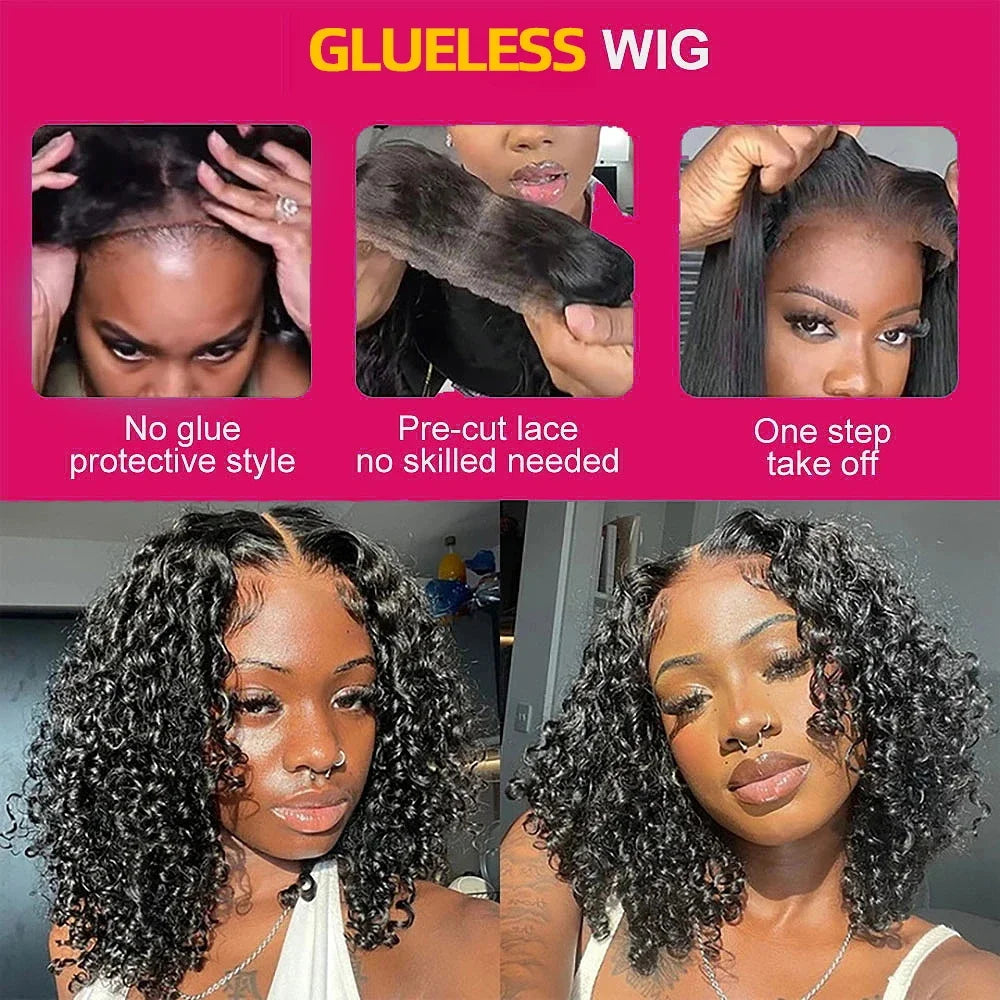 Wear And Go Water Wave Bob Lace Perücke für Frauen gelockt 6x4 Glueless Echthaar Perücke 4x4 Ready To Go Echthaar Perücken Pre-Cut Lace Perücke