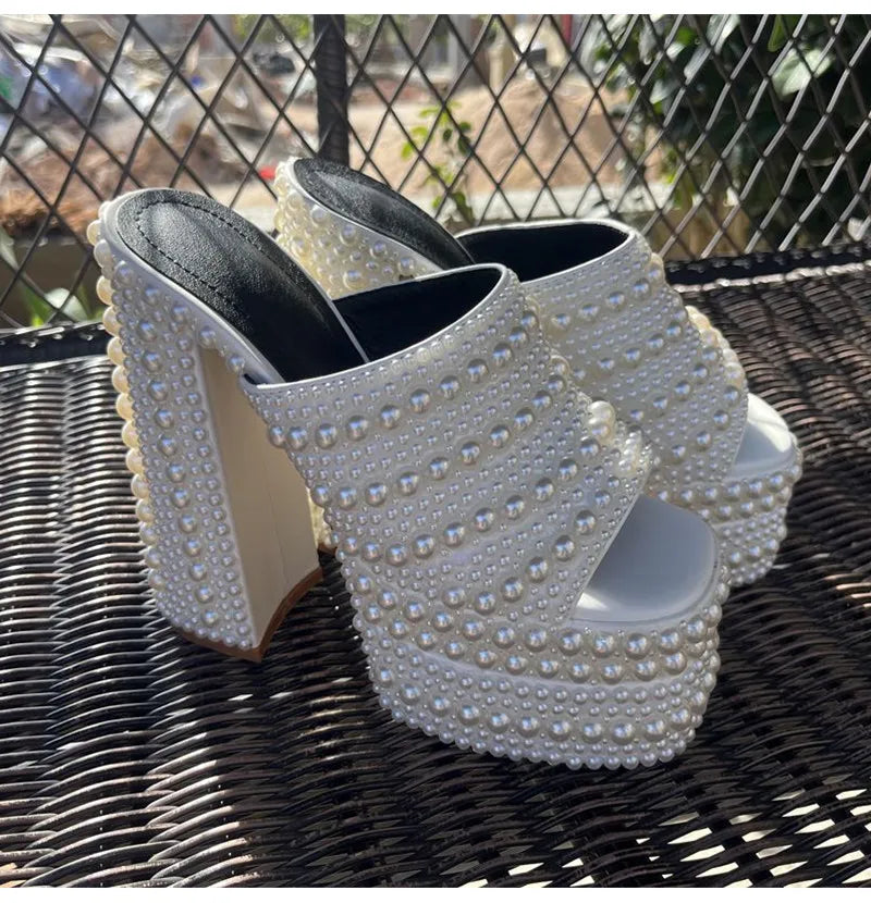Luxuriöse handgefertigte Plateau-Keilsandalen mit Vollstrassteinen für Damen, modische Sommer-High-Heels, Pantoletten, klobige Schuhe