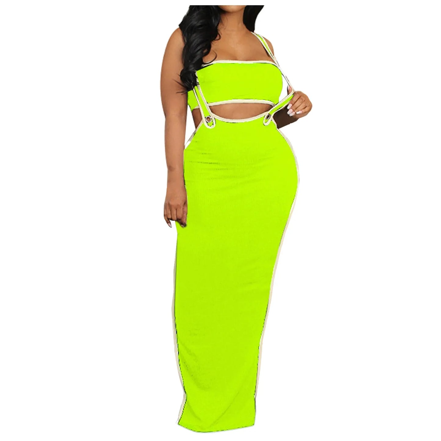 Women Dresses 2 Piece Outfits Sexy Sleeveless Slit Dress Hollow Out Bodycon Maxi Skirt Sets Vacation Midi Dress فساتين سهرة