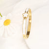 6 Farben Klassisch Luxuriös Edelstahl Fünfblattblume Offener Armreif Schlicht für Damen Mädchen Party Trend Emaille Schmuck Kleeblatt