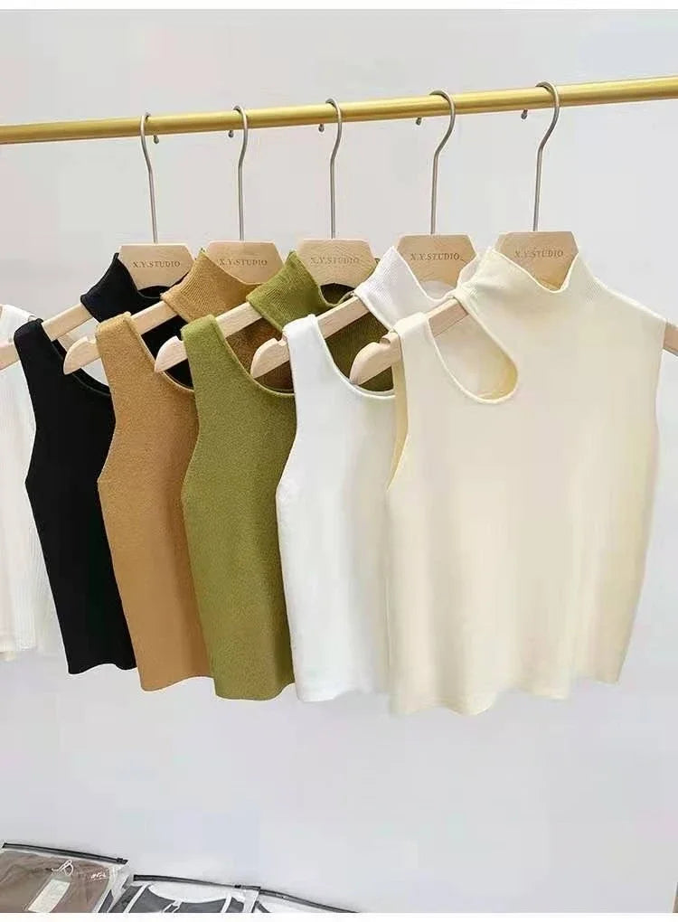 Women Knitted Tank Top Summer Fall Slim Sweater Short Sleeveless Solid Summer Sweaters Hollow Out Pullovers 2026